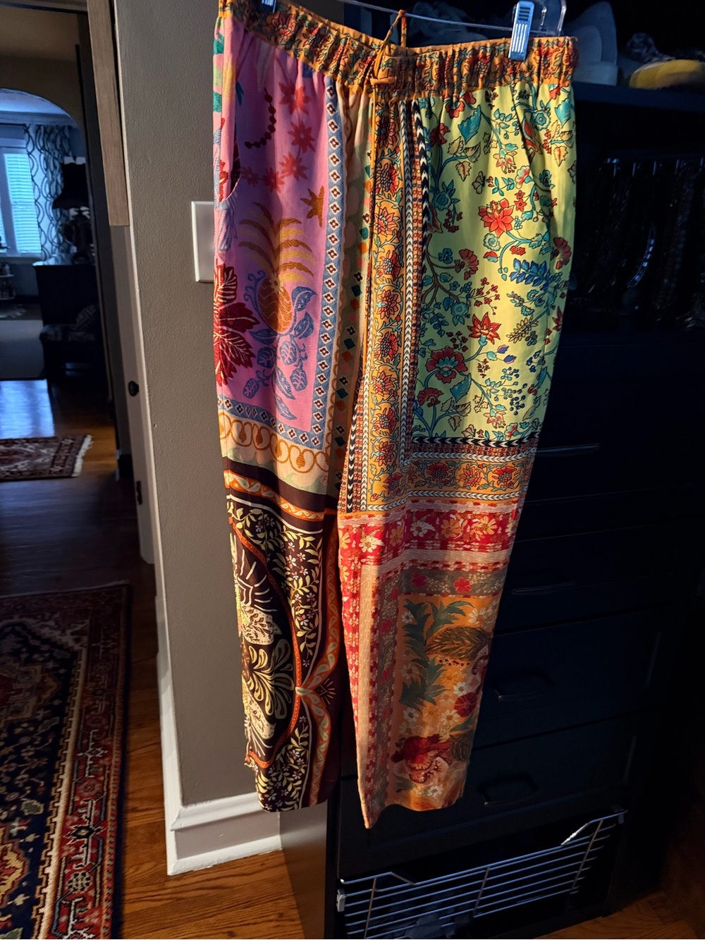 FARM Rio Patchwork Wide-Leg Pants in Pink, Yellow, Green